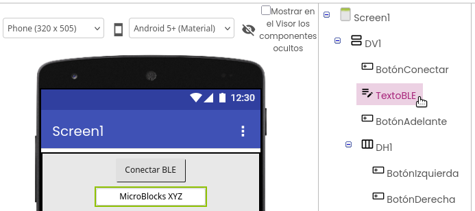 Botón y texto para la conexión