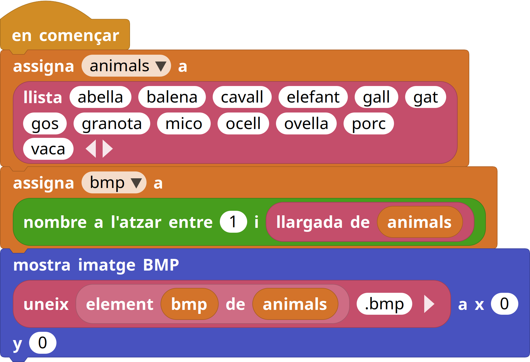 Llista d'animals i variable bmp