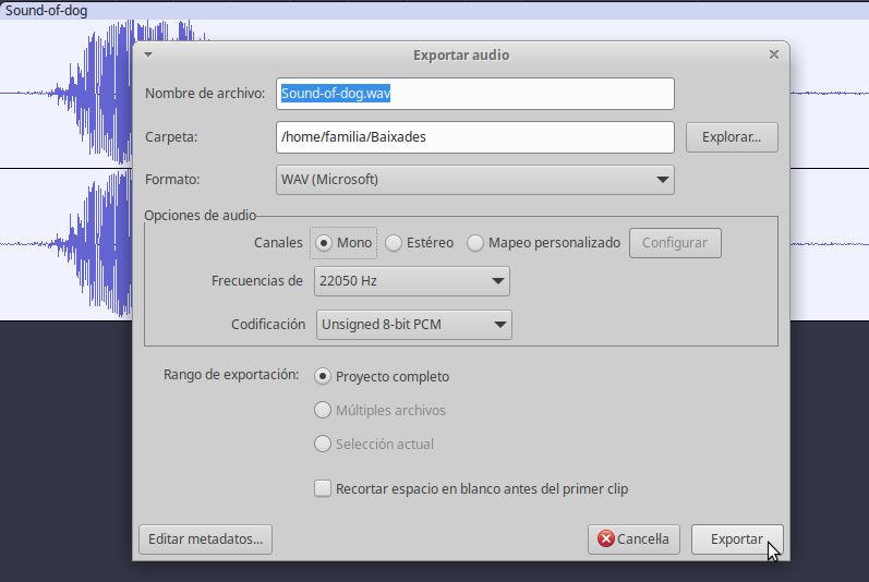 Exportar WAV