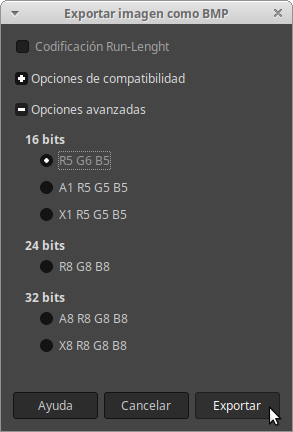 Exportar BMP con GIMP