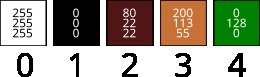 A table holding the five color values above
