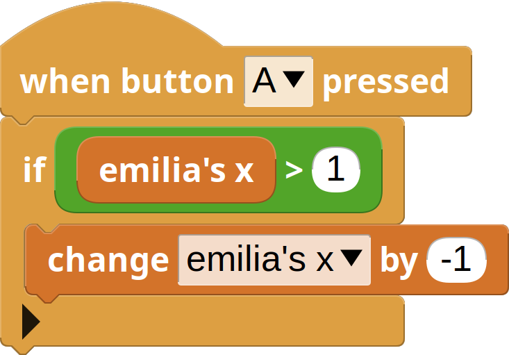 a script that decreases the value of x when button A is
pressed