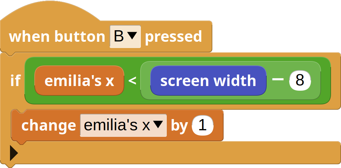 a script that increases the value of x when
button B is pressed