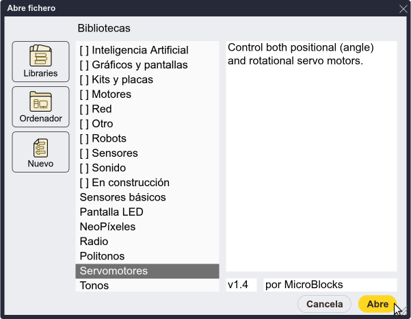 Biblioteca servomotores