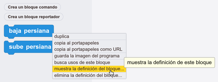 Mostrando definición del bloque