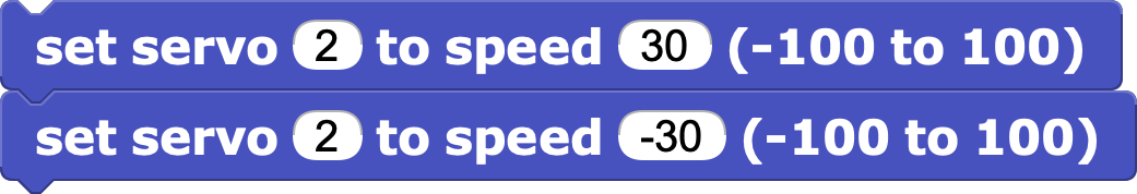 Setting servo 1 and 2 to speed 30 and -30