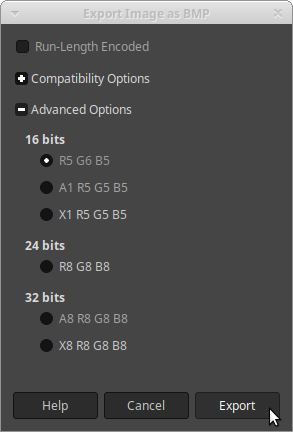 Export BMP in GIMP